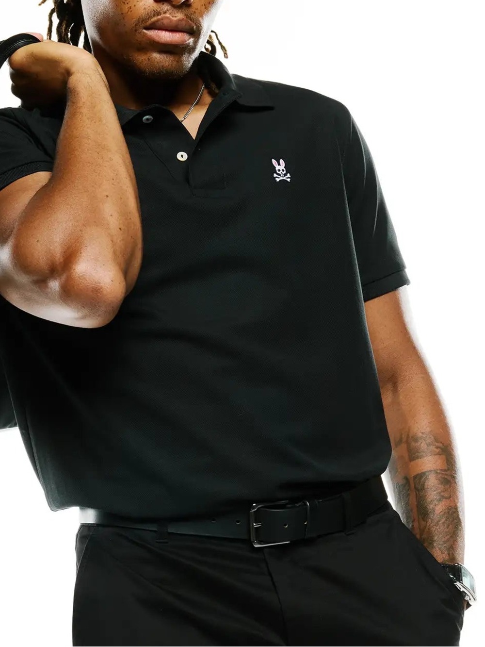 Psycho Bunny Men’s Black Textured Polo Shirt Size 8 XXL Bunny Logo